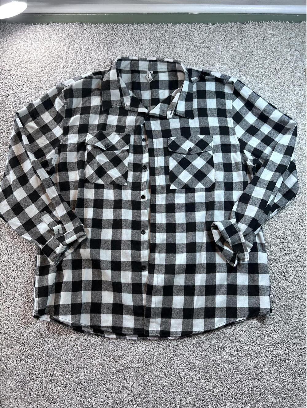 WEIV Los Angeles Black and White Checkered Flannel Shirt 3XL